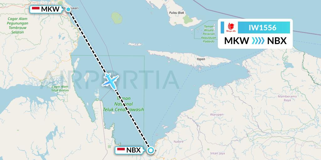 IW1556 Wings Air Flight Map: Manokwari to Nabire-Papua Island