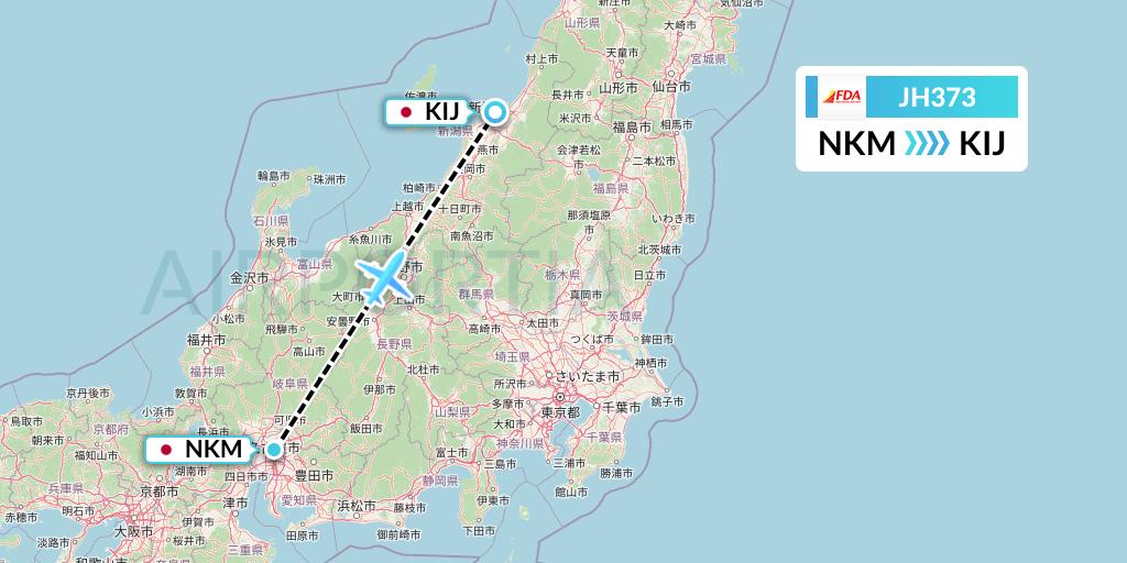 JH373 Fuji Dream Airlines Flight Map: Nagoya to Niigata