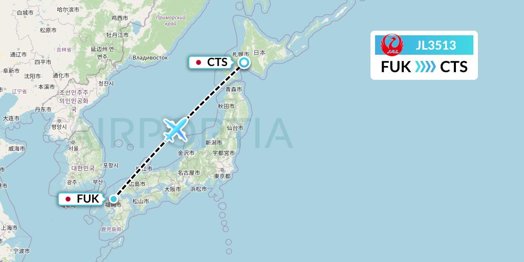 JL3513 Japan Airlines Flight Map: Fukuoka to Sapporo