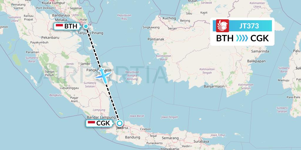 JT373 Lion Airlines Flight Map: Batam to Jakarta