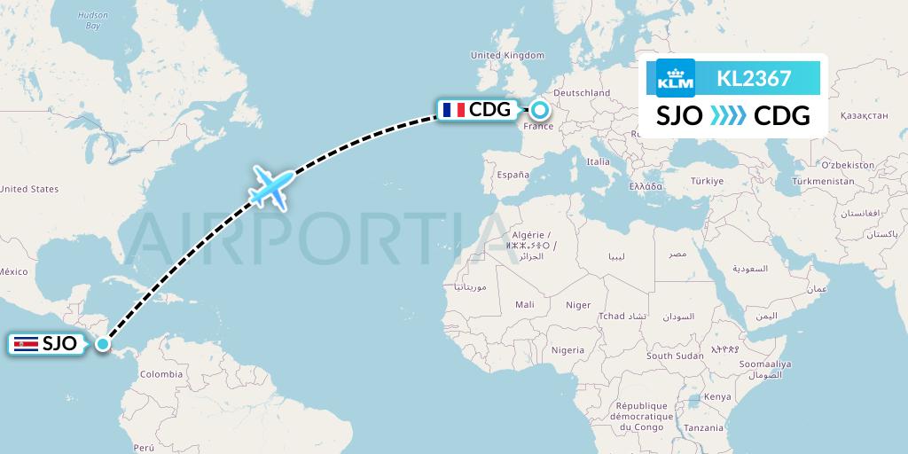 KL2367 KLM Flight Map: San Jose to Paris