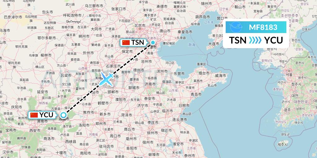 MF8183 Xiamen Airlines Flight Map: Tianjin to Yuncheng