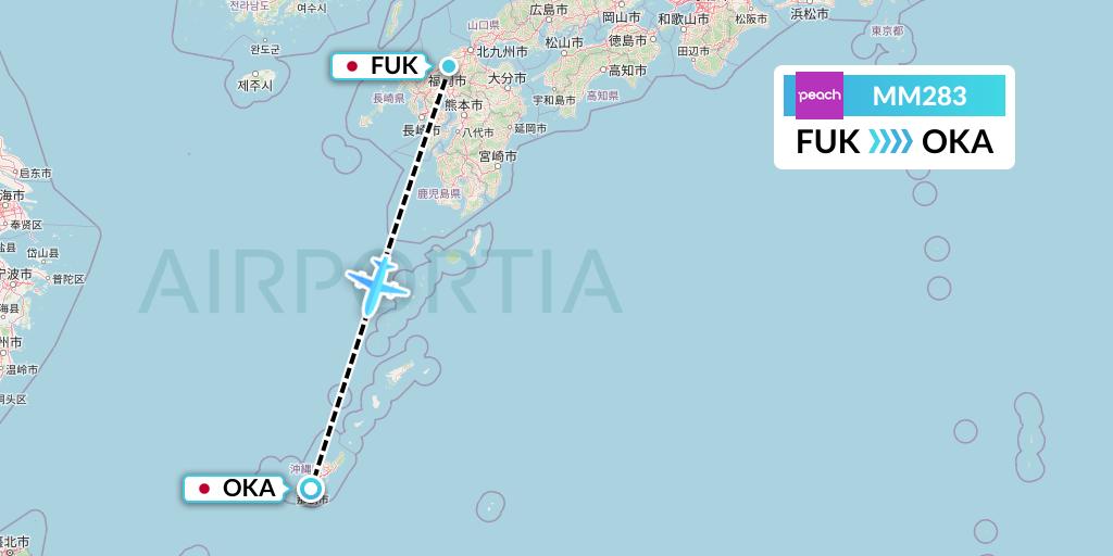 MM283 Peach Aviation Flight Map: Fukuoka to Naha