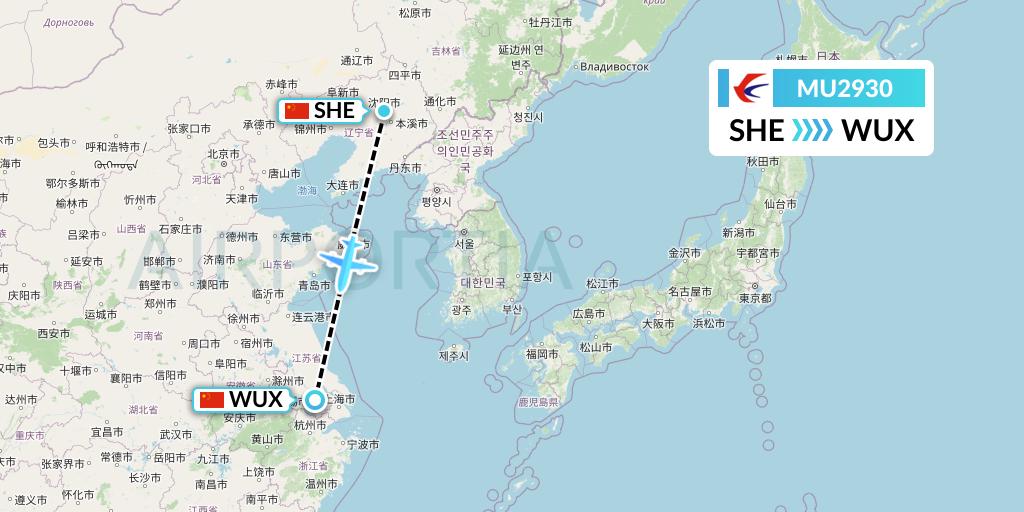 MU2930 China Eastern Airlines Flight Map: Shenyang to Wuxi