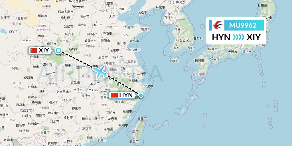 MU9962 China Eastern Airlines Flight Map: Huangyan to Xi'an