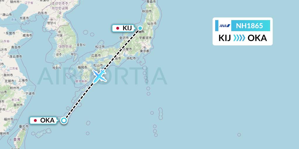 NH1865 All Nippon Airways Flight Map: Niigata to Naha
