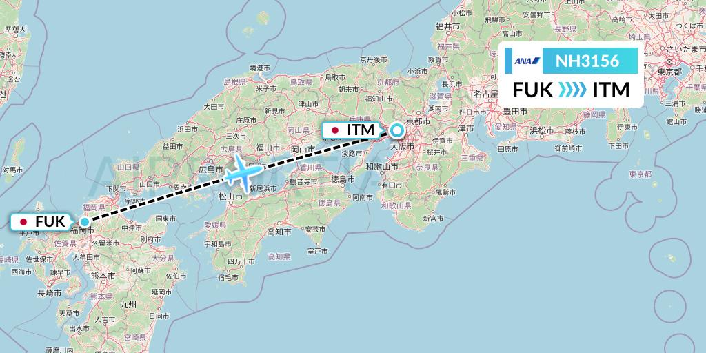 NH3156 All Nippon Airways Flight Map: Fukuoka to Osaka