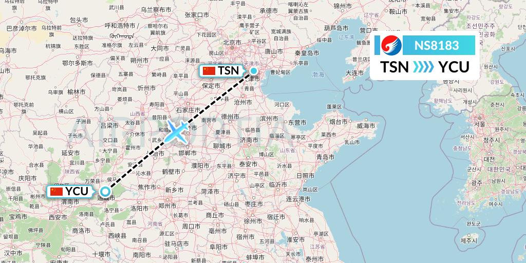 NS8183 Hebei Airlines Flight Map: Tianjin to Yuncheng