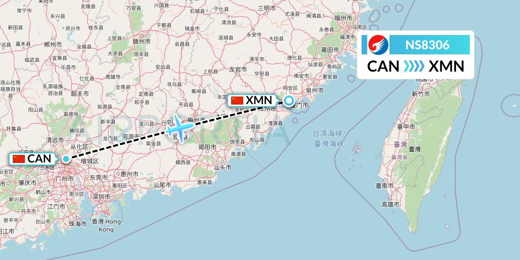 NS8306 Hebei Airlines Flight Map: Guangzhou to Xiamen