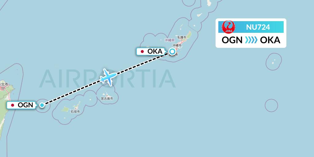 NU724 Japan Transocean Air Flight Map: Japan to Naha