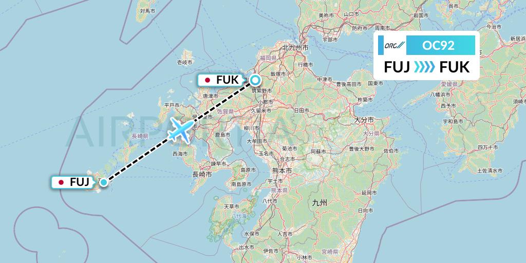 OC92 Oriental Air Bridge Flight Map: Fukue to Fukuoka