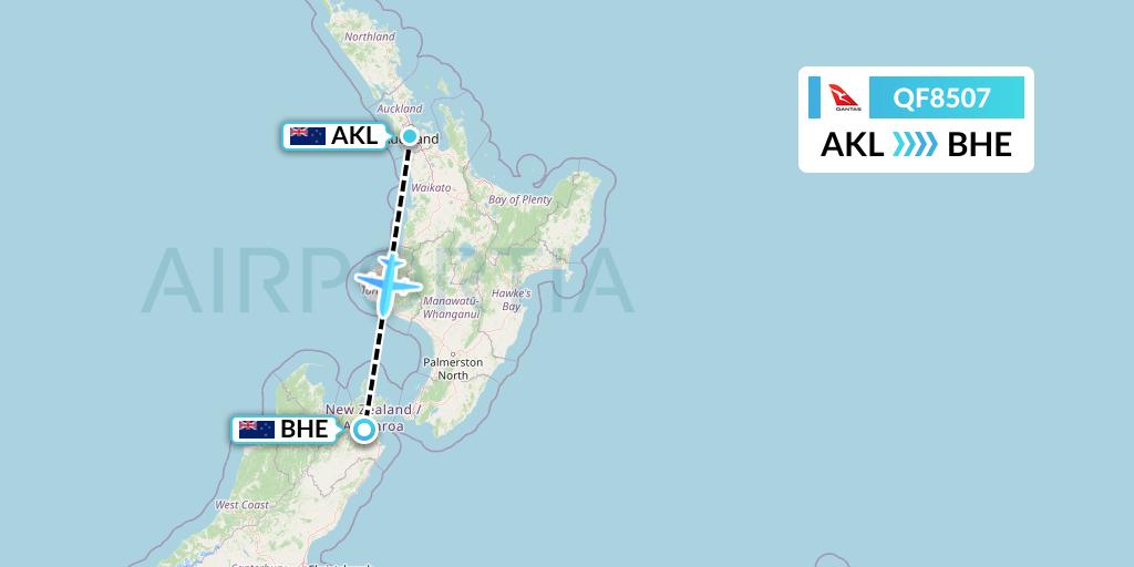 QF8507 Qantas Flight Map: Auckland to Blenheim