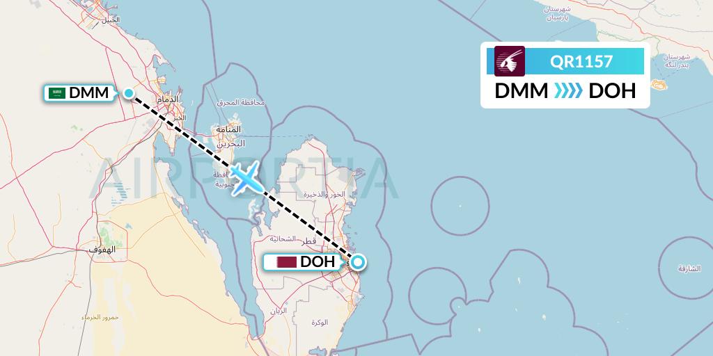 QR1157 Qatar Airways Flight Map: Dammam to Doha