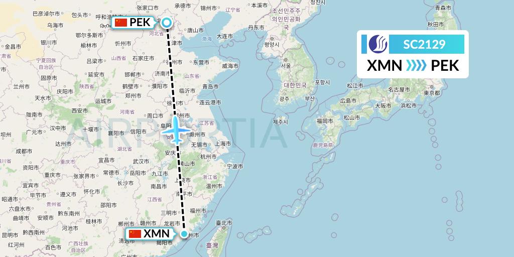 SC2129 Shandong Airlines Flight Map: Xiamen to Beijing