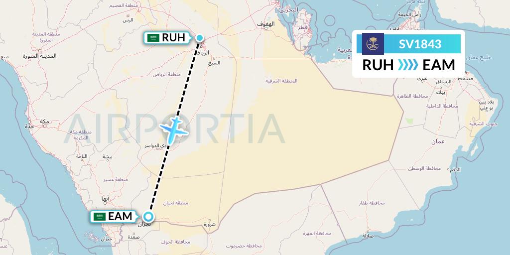 SV1843 Saudi Arabian Airlines Flight Map: Riyadh to Najran