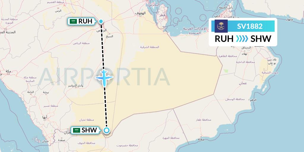 SV1882 Saudi Arabian Airlines Flight Map: Riyadh to Sharurah