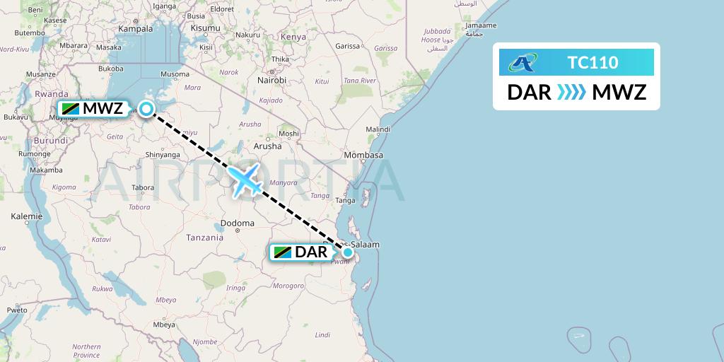 TC110 Air Tanzania Flight Map: Dar-es-Salaam to Mwanza
