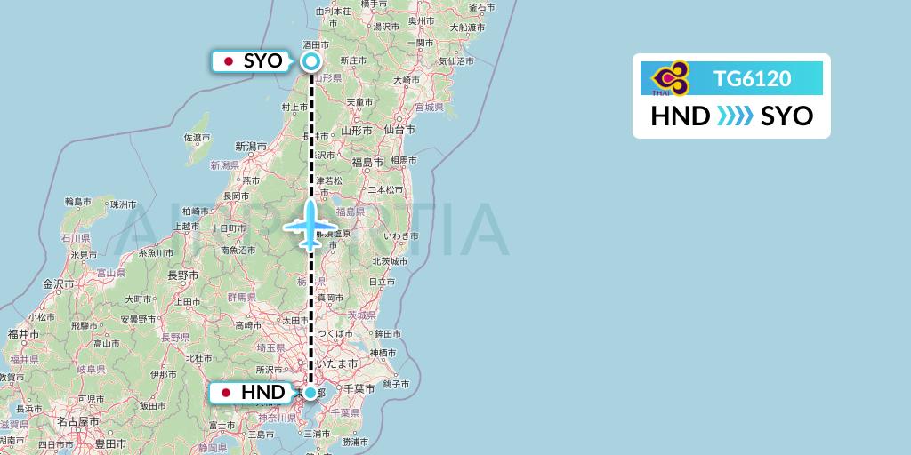 TG6120 Thai Airways Flight Map: Tokyo to Sakata