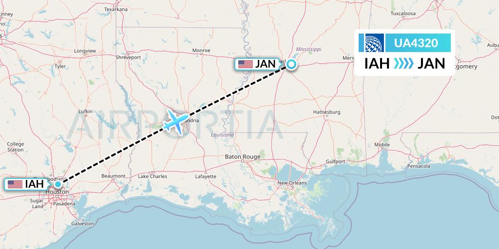 UA4320 United Airlines Flight Map: Houston to Jackson