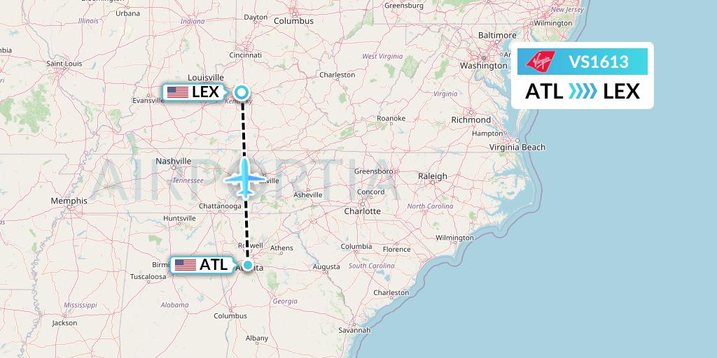 VS1613 Virgin Atlantic Airways Flight Map: Atlanta to Lexington