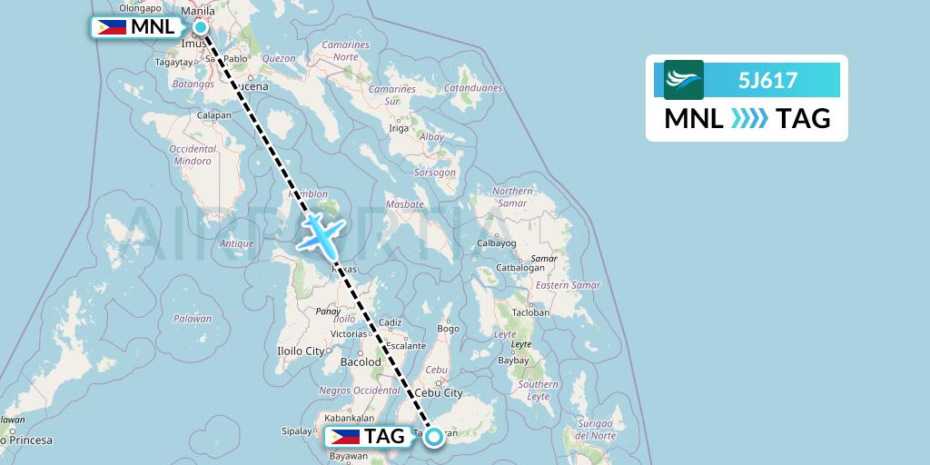 5J617 CEBU Pacific Air Flight Map: Manila to Tagbilaran City