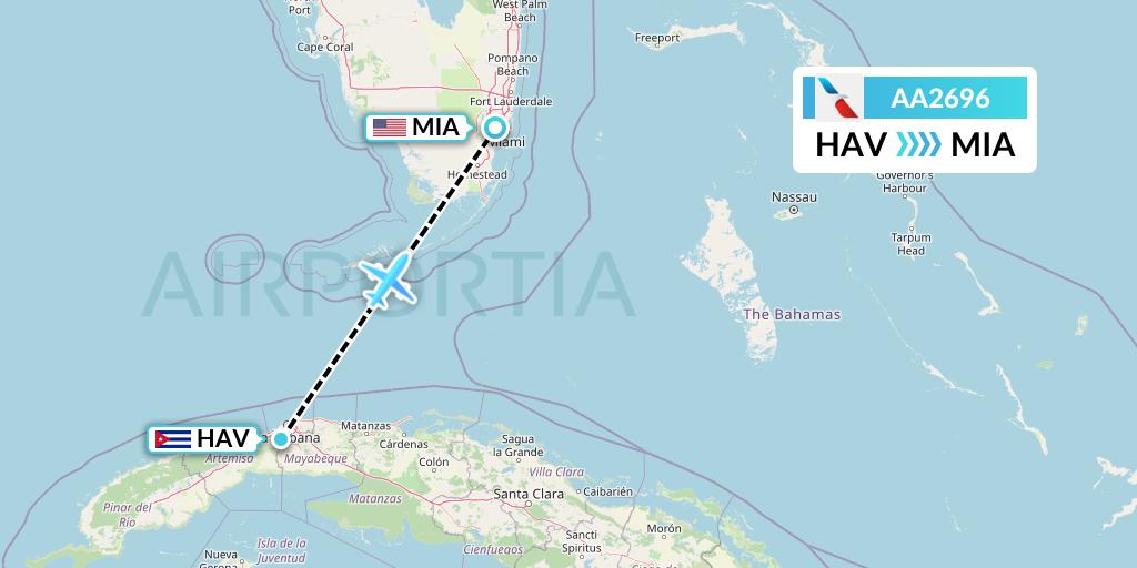 AA2696 American Airlines Flight Map: Havana to Miami