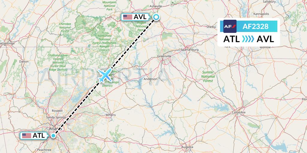 AF2328 Air France Flight Map: Atlanta to Asheville