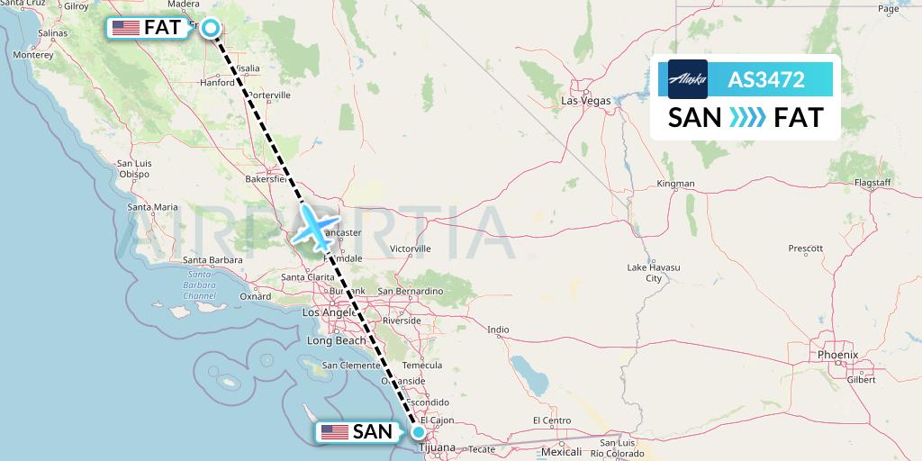 AS3472 Alaska Airlines Flight Map: San Diego to Fresno