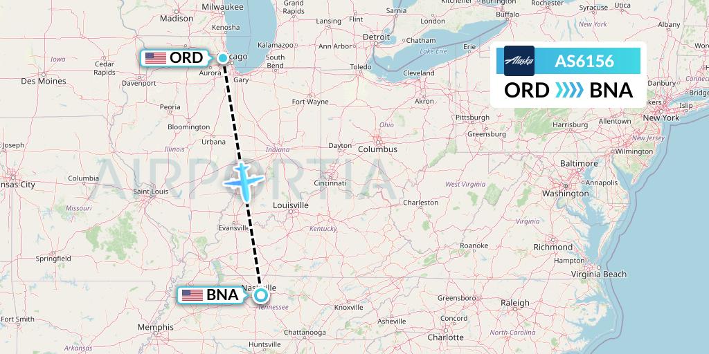 AS6156 Alaska Airlines Flight Map: Chicago to Nashville