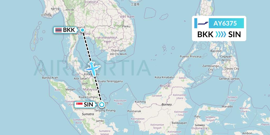 AY6375 Finnair Flight Map: Bangkok to Singapore
