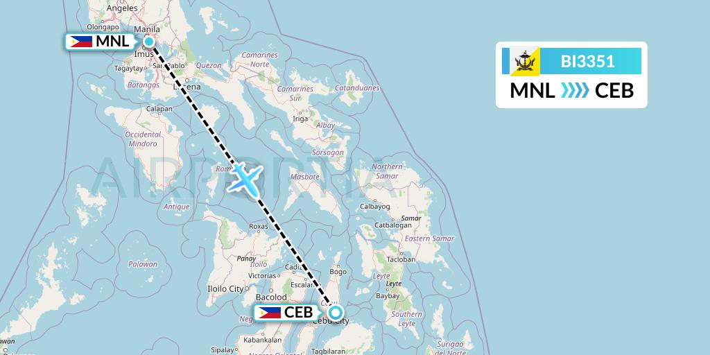 BI3351 Royal Brunei Airlines Flight Map: Manila to Cebu