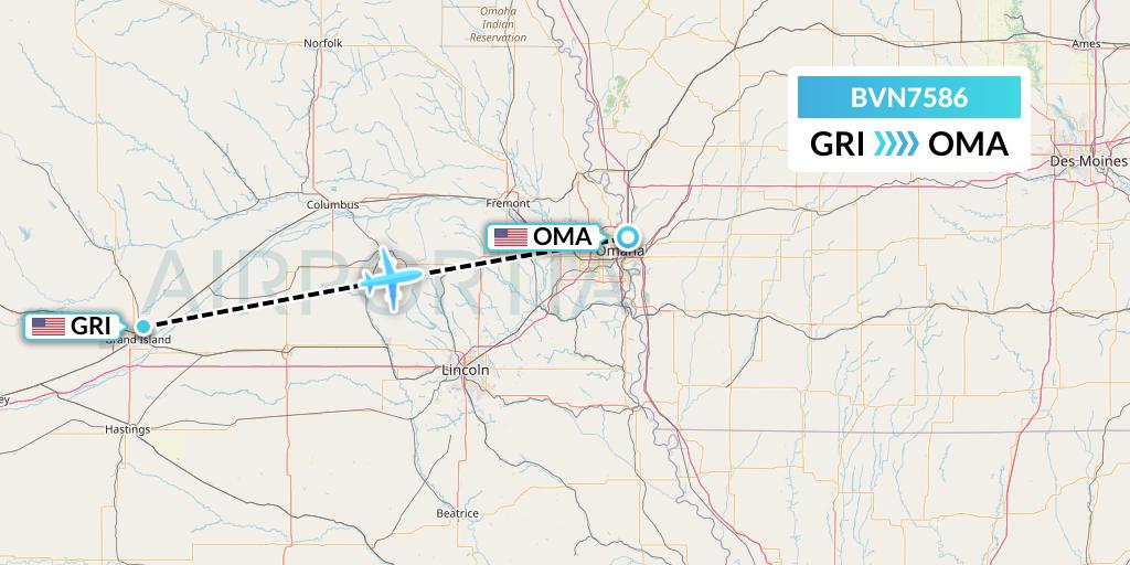 BVN7586 Baron Aviation Services Flight Map: Grand Island to Omaha
