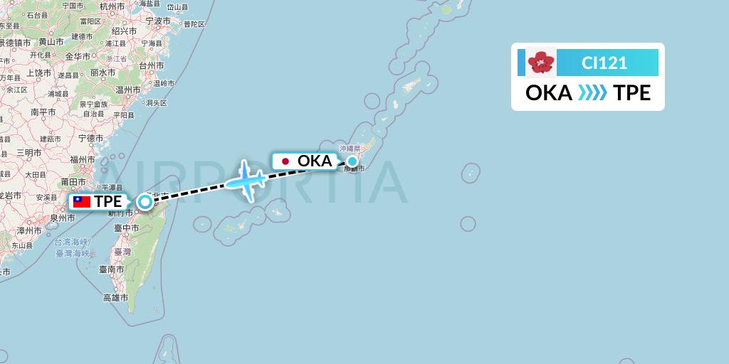 CI121 China Airlines Flight Map: Naha to Taipei