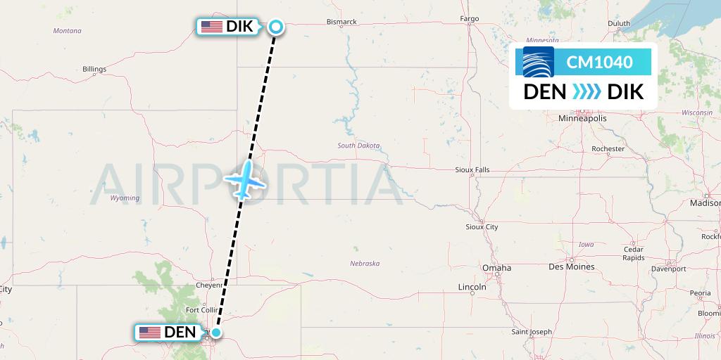 CM1040 Copa Airlines Flight Map: Denver to Dickinson