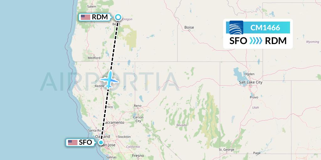 CM1466 Copa Airlines Flight Map: San Francisco to Redmond