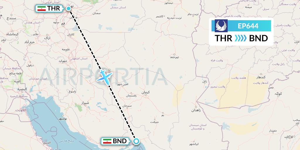 EP644 Iran Aseman Airlines Flight Map: Tehran to Bandar Abbas