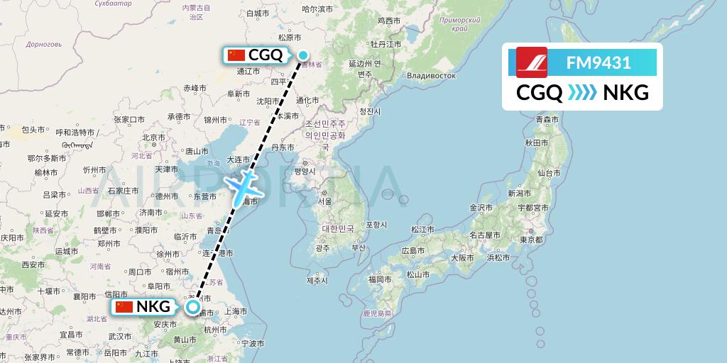 FM9431 Shanghai Airlines Flight Map: Changchun to Nanjing