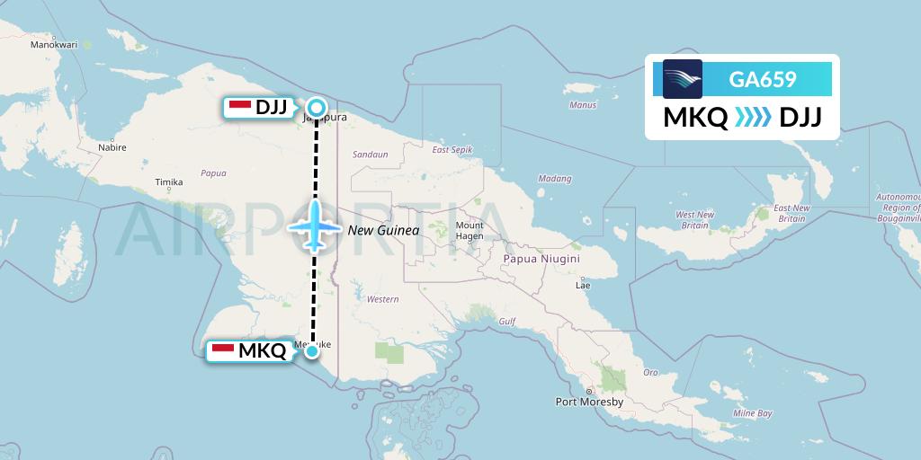 GA659 Garuda Indonesia Flight Map: Merauke-Papua Island to Jayapura