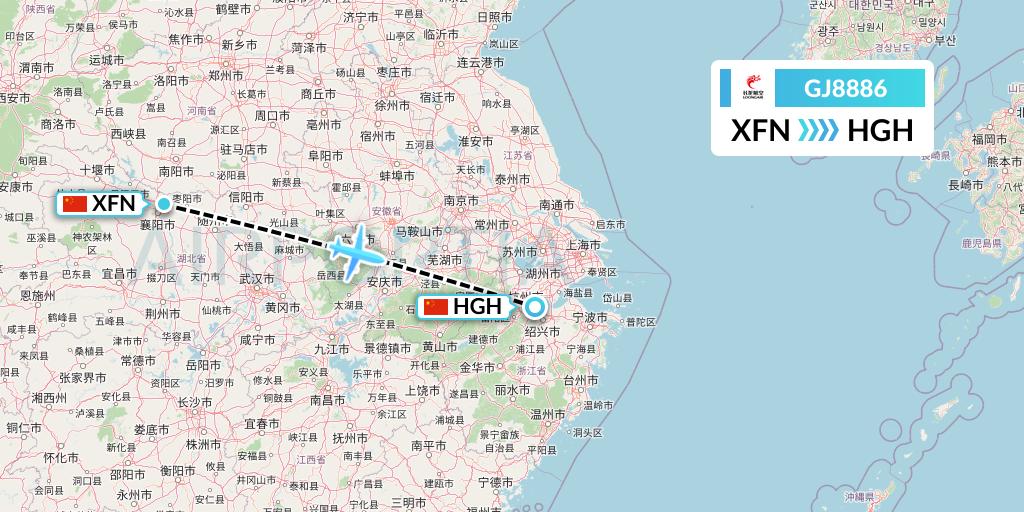 GJ8886 Loong Airlines Flight Map: Xiangyang to Hangzhou