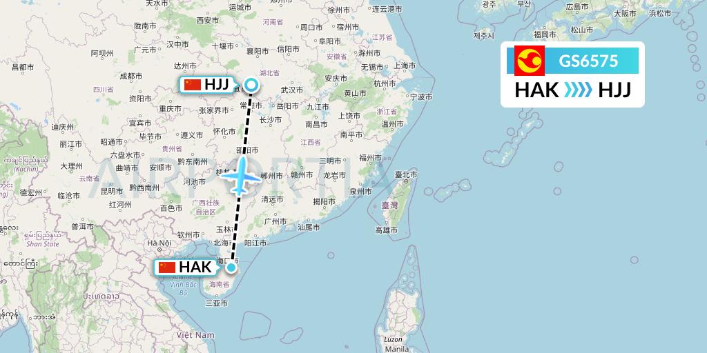 GS6575 Tianjin Airlines Flight Map: Haikou to Huaihua