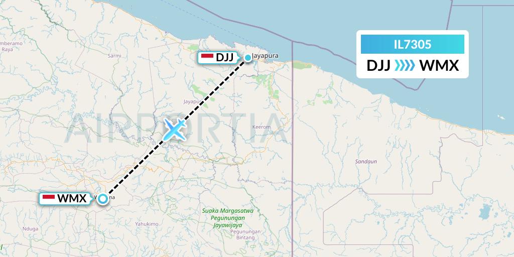 IL7305 Trigana Air Service Flight Map: Jayapura to Wamena