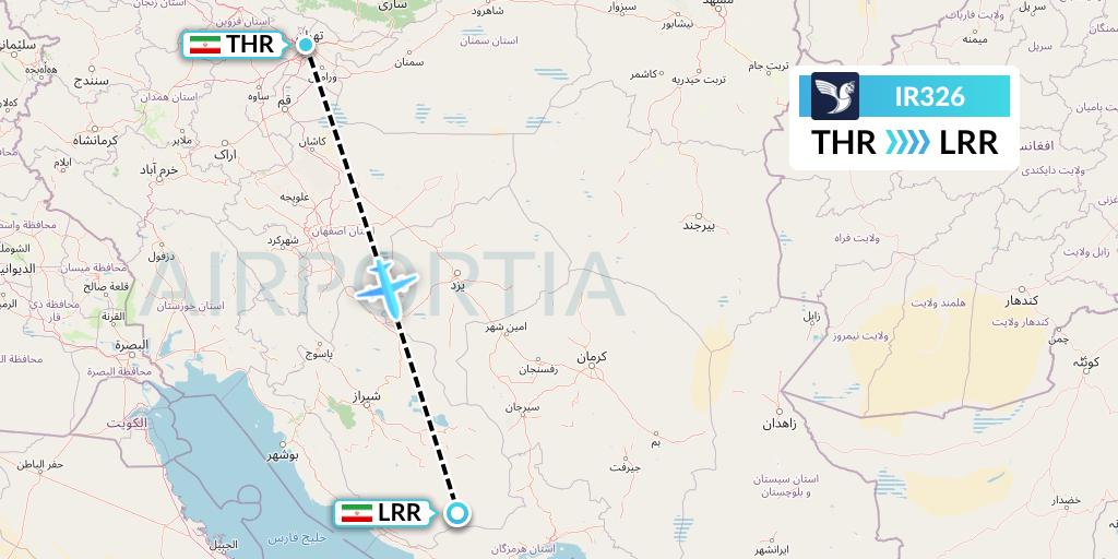 IR326 Iran Air Flight Map: Tehran to Lar