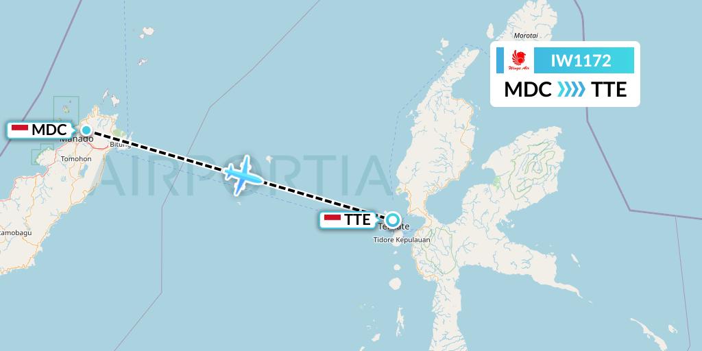 IW1172 Wings Air Flight Map: Manado to Ternate