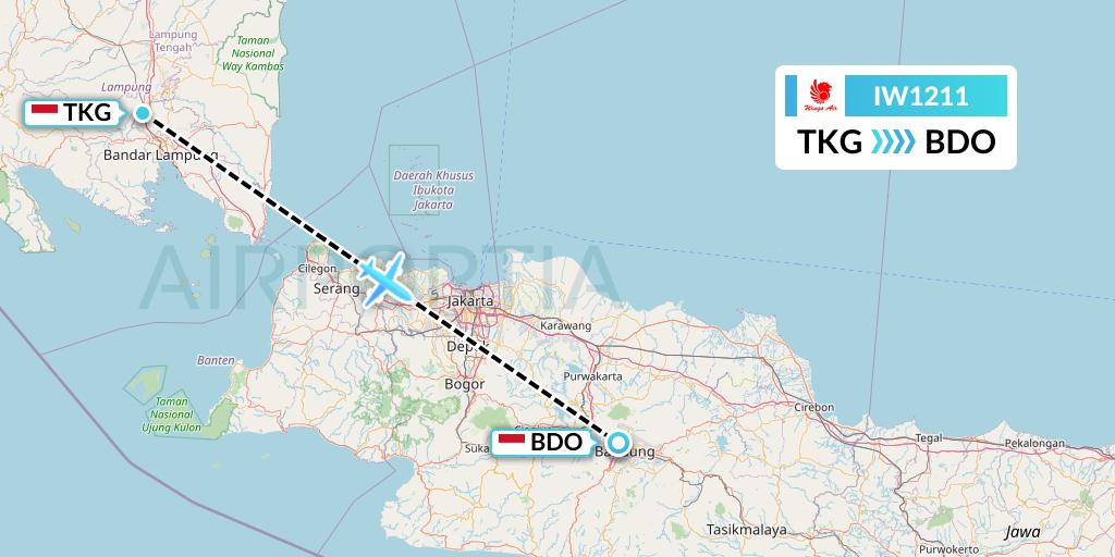 IW1211 Wings Air Flight Map: Bandar Lampung to Bandung