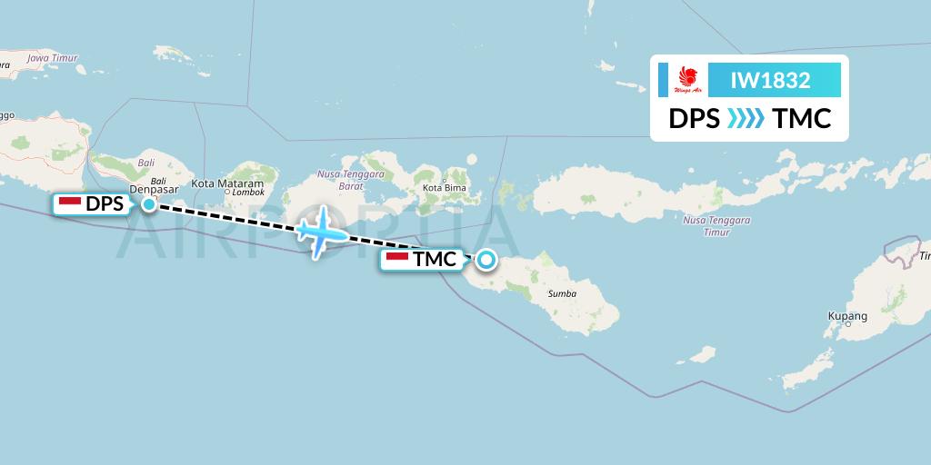 IW1832 Wings Air Flight Map: Denpasar to Tambolaka