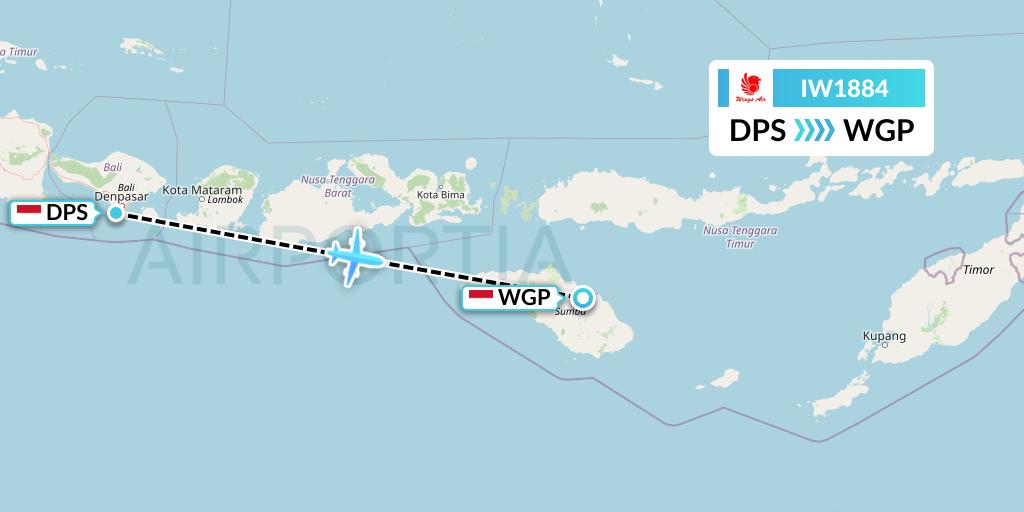 IW1884 Wings Air Flight Map: Denpasar to Waingapu