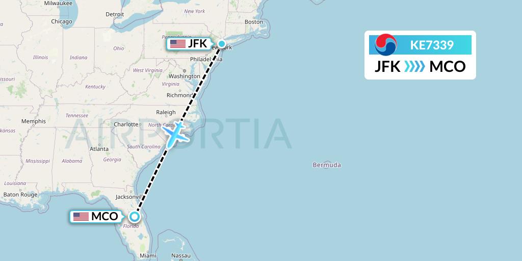 KE7339 Korean Air Flight Map: New York to Orlando