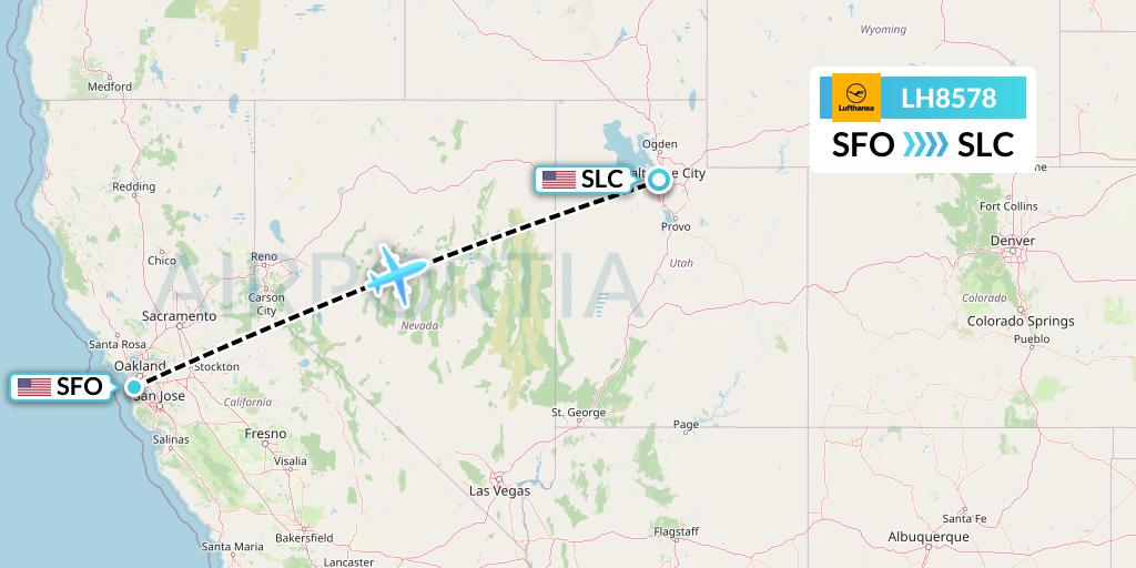 LH8578 Lufthansa Flight Map: San Francisco to Salt Lake City