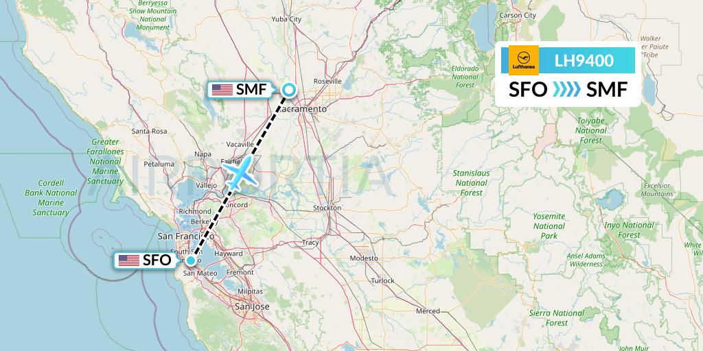 LH9400 Lufthansa Flight Map: San Francisco to Sacramento