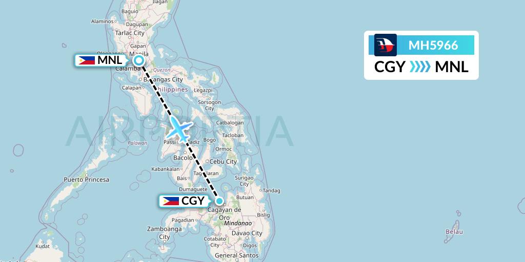 MH5966 Malaysia Airlines Flight Map: Cagayan de Oro to Manila